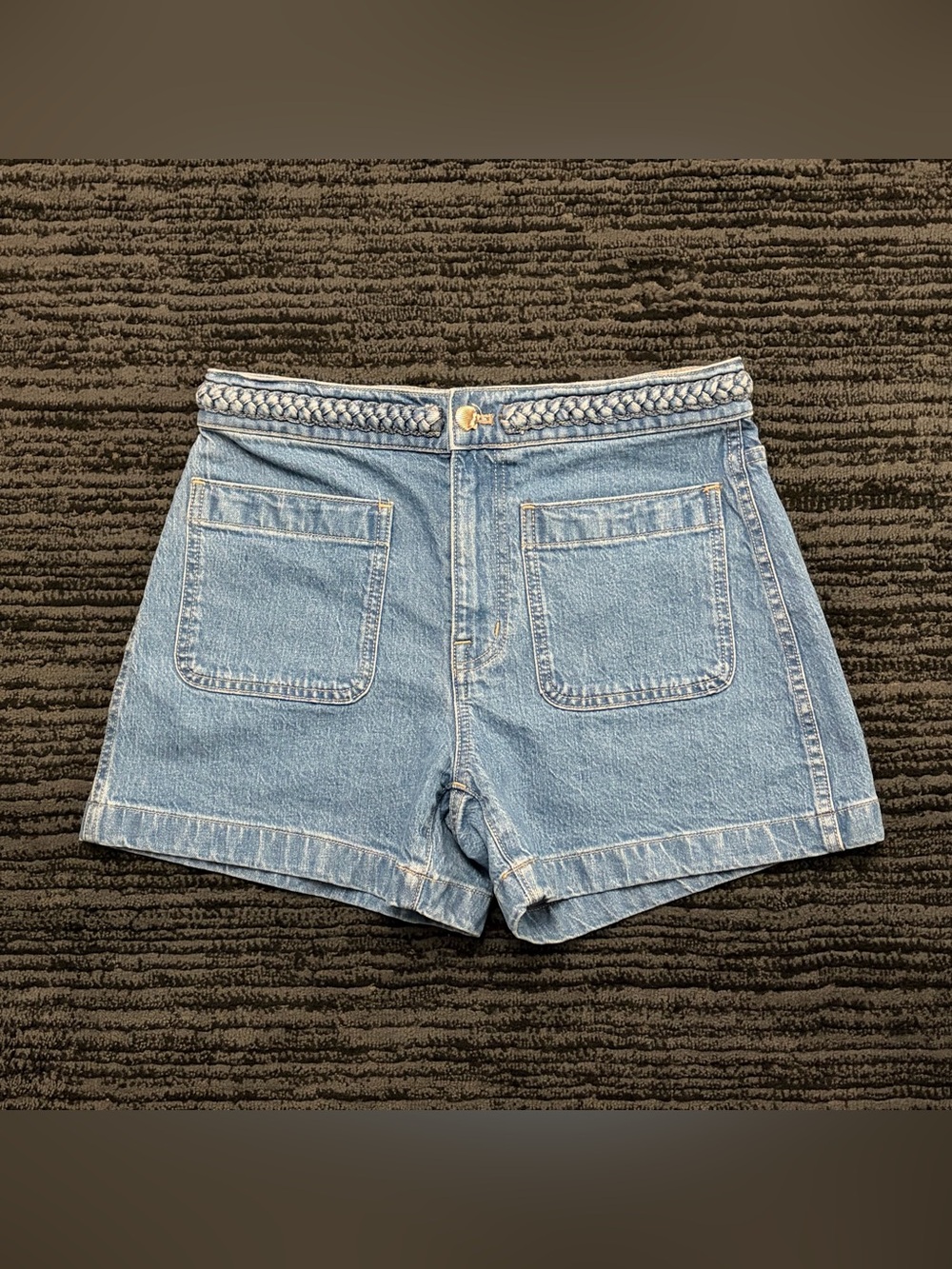 Madewell x Lisa Says Gah patch pocket high rise denim shorts